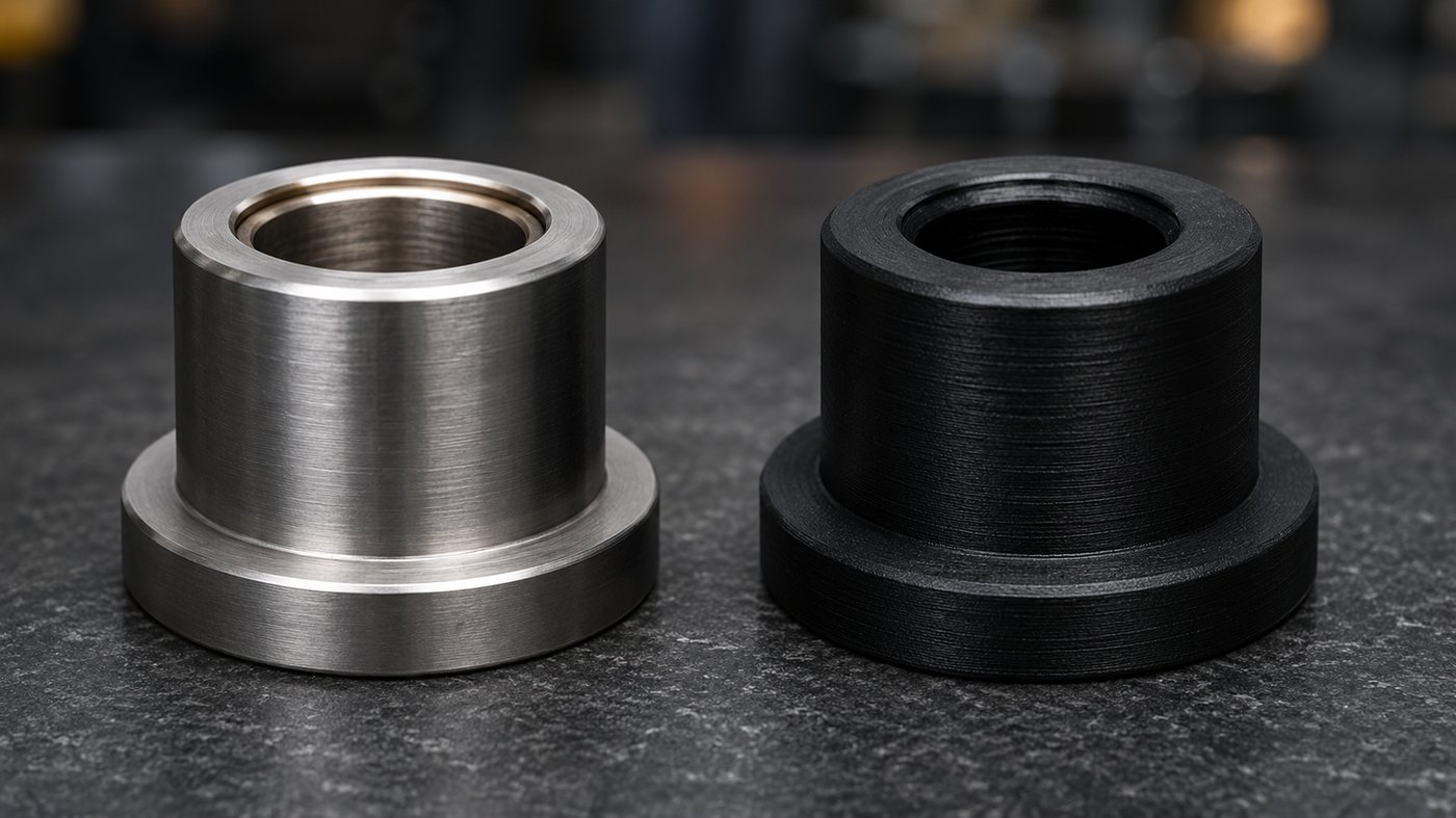 Comparativa casquillo mecanizado y casquillo impreso en 3D en PETG