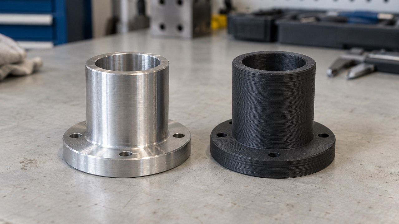 Comparativa de pieza mecanizada en aluminio y pieza impresa en 3D